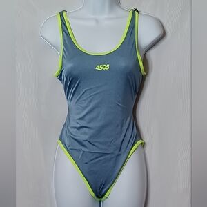 ASOS 5505 Blue One Piece Swimsuit With Green Trim. 4